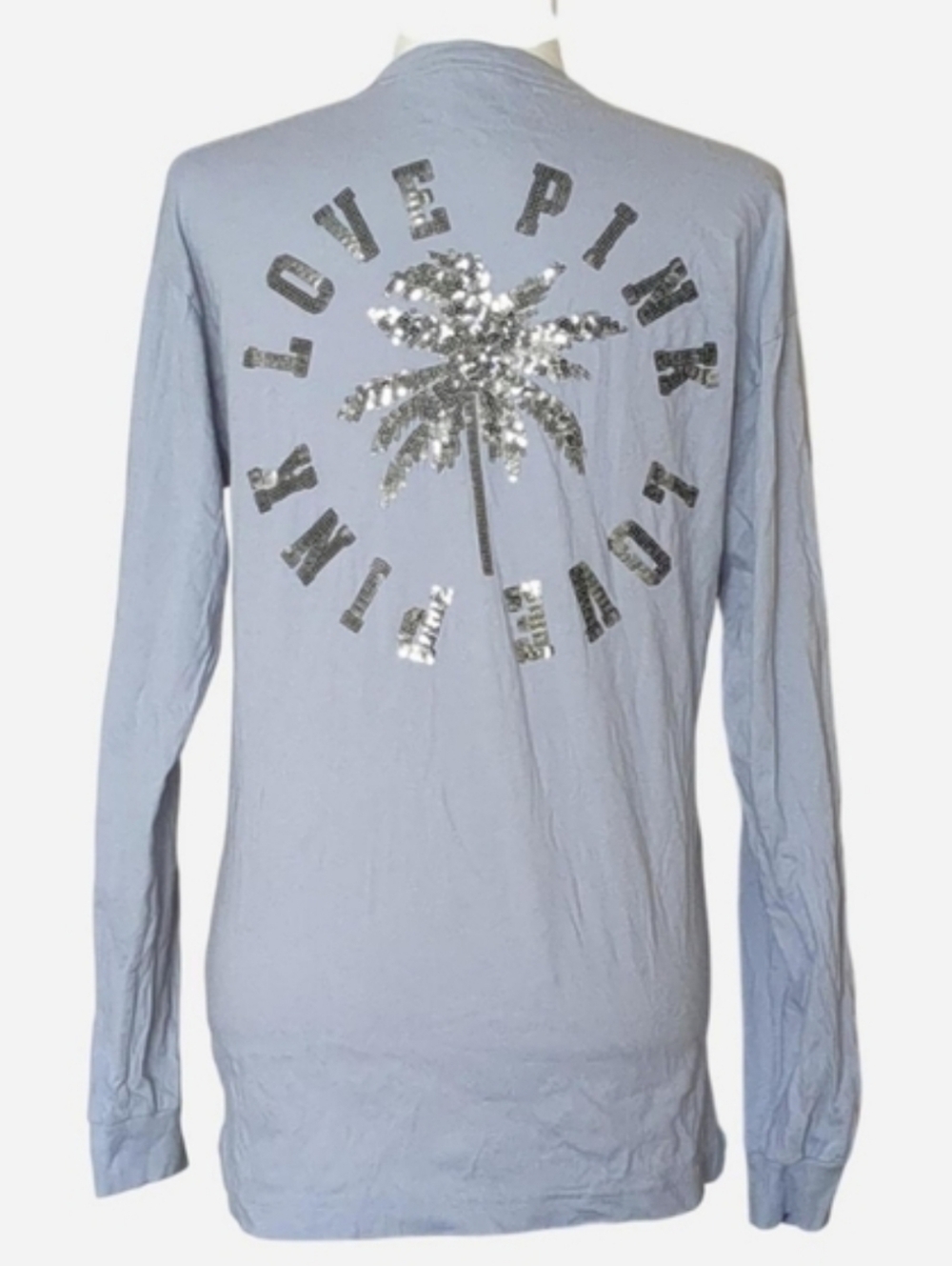 ✨ PINK Victoria’s Secret Sequin Palm Tree Long Sleeve Tee Size XS ✨